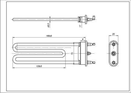 Тен для пральної машини Ardo 524017300 TP 183-LB-1900 Thermowatt L=183mm 1900W 00000030938 фото