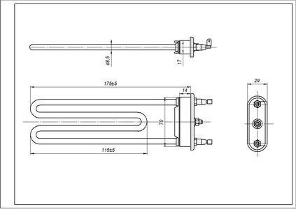 Тен для пральної машини LG 5301ER1001H TP 175-SG-1900 Thermowatt L=175mm 1900W (Італія) 00000001894 фото