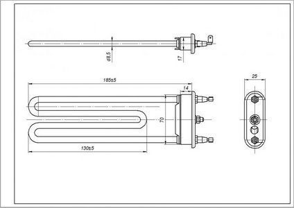 Тен для пральної машини Whirlpool 480111101171 TPO 185-LB-1900 Thermowatt L=185mm 1900W 00000001901 фото