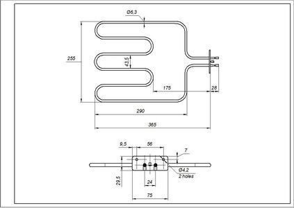 Тен нижний 562900007 1100W 230V B=250mm L=360mm для духовки Beko 00000035081 фото