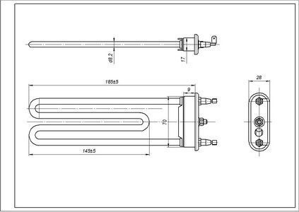 Тен для стиральной машины Electrolux 1327372312 TPD 185-LB-1750 Kawai L=185mm 1750W 00000036456 фото